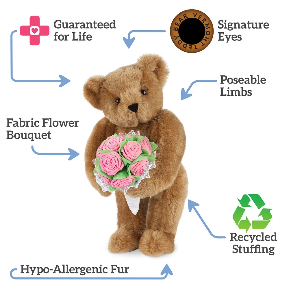 15 In. Pink Rose Bouquet Teddy Bear - Image 2