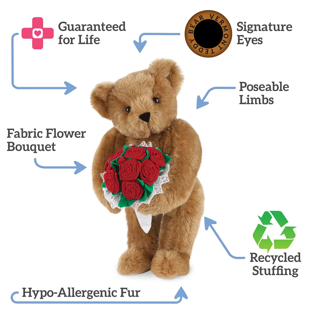 15 In. Red Rose Bouquet Teddy Bear - Image 3